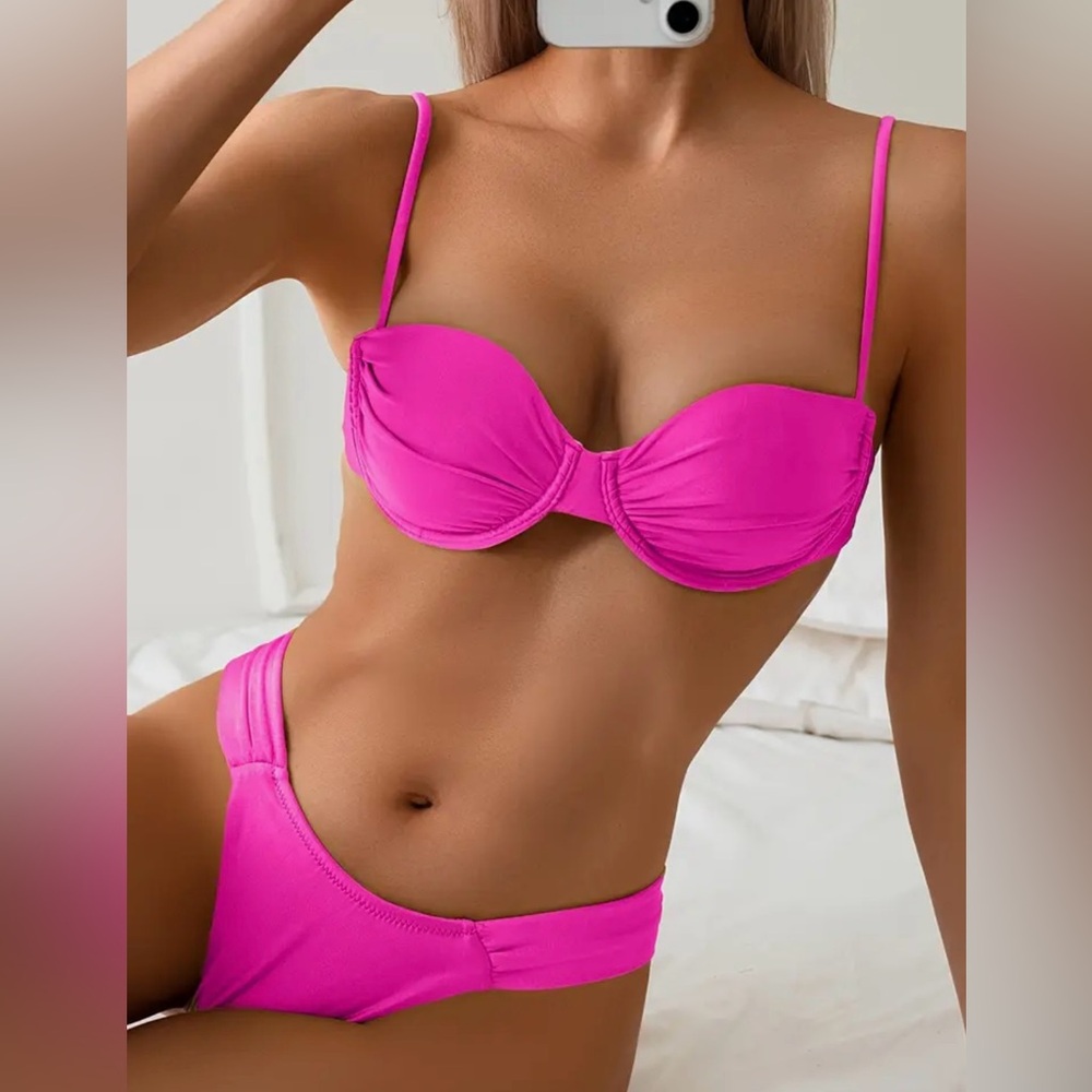 Pink Underwire High Cut Thong Bikini Set - Picture 4 of 7